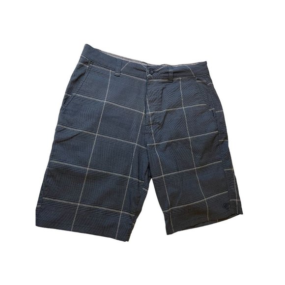 Hang Ten Mens Walk Shorts Plaid Flat Front Mid Rise A1038017PS Navy Blue Size 32 - Picture 2 of 9
